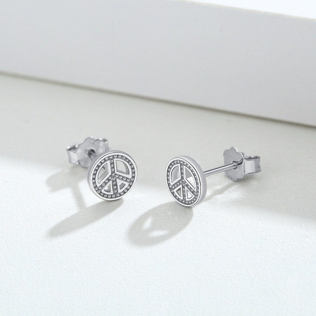 Sterling Silver Peace Symbol Stud Earrings-4