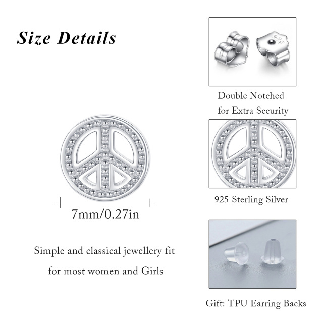 Sterling Silver Peace Symbol Stud Earrings-5