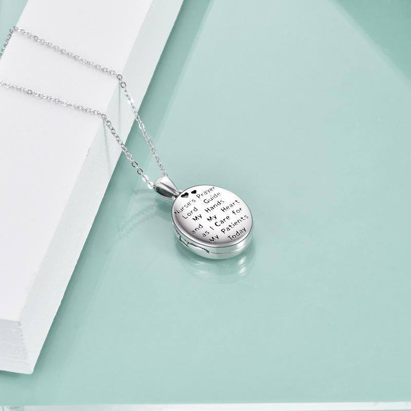 Sterling Silver Peach Blossom Personalized Photo Locket Necklace-3