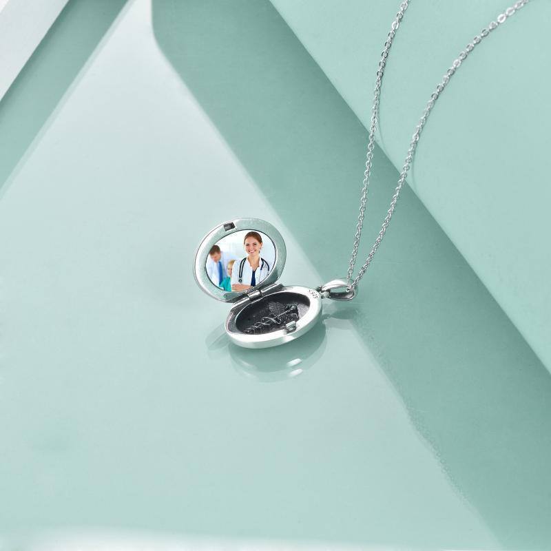 Collier médaillon photo personnalisé en argent sterling avec fleur de pêcher-4