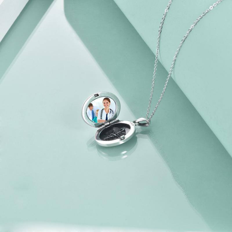 Sterling Silver Peach Blossom Personalized Photo Locket Necklace-4
