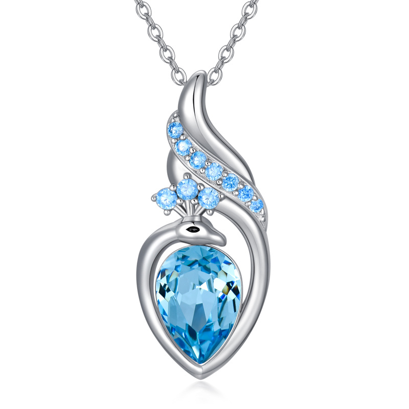 Sterling Silver Peacock Heart Blue Crystal Pendant Necklace-19