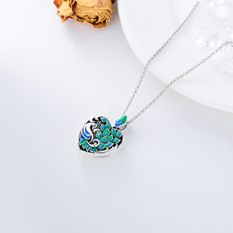 Sterling Silver Peacock Heart Personalized Photo Locket Necklace-4
