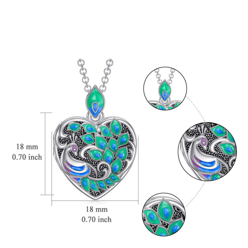 Collana con medaglione personalizzato con cuore di pavone in argento sterling-7