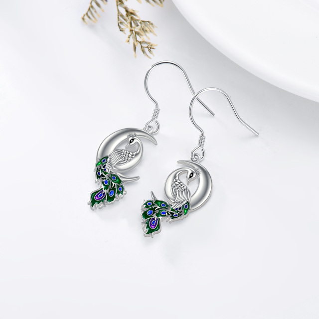 Sterling Silver Peacock & Moon Drop Earrings-5