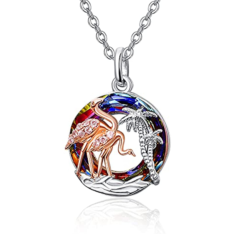 Collana con ciondolo di cristallo in argento sterling con pavone e albero della vita-1