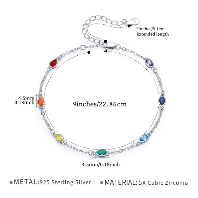 Sterling Zilveren Peer Cubic Zirconia Chakra's Enkellaags Enkelbandje voor Meisjes Vrouwen-4