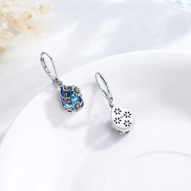 Boucles d'oreilles dormeuses en argent sterling avec pierre de lune et tournesol en forme de poire-4