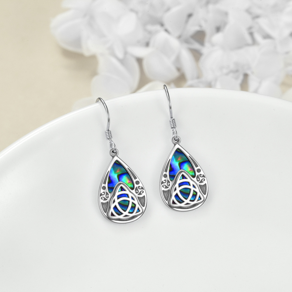 Sterling zilveren peervormige abalone schelpdieren Keltische knoop en druppelvormige oorbellen-3