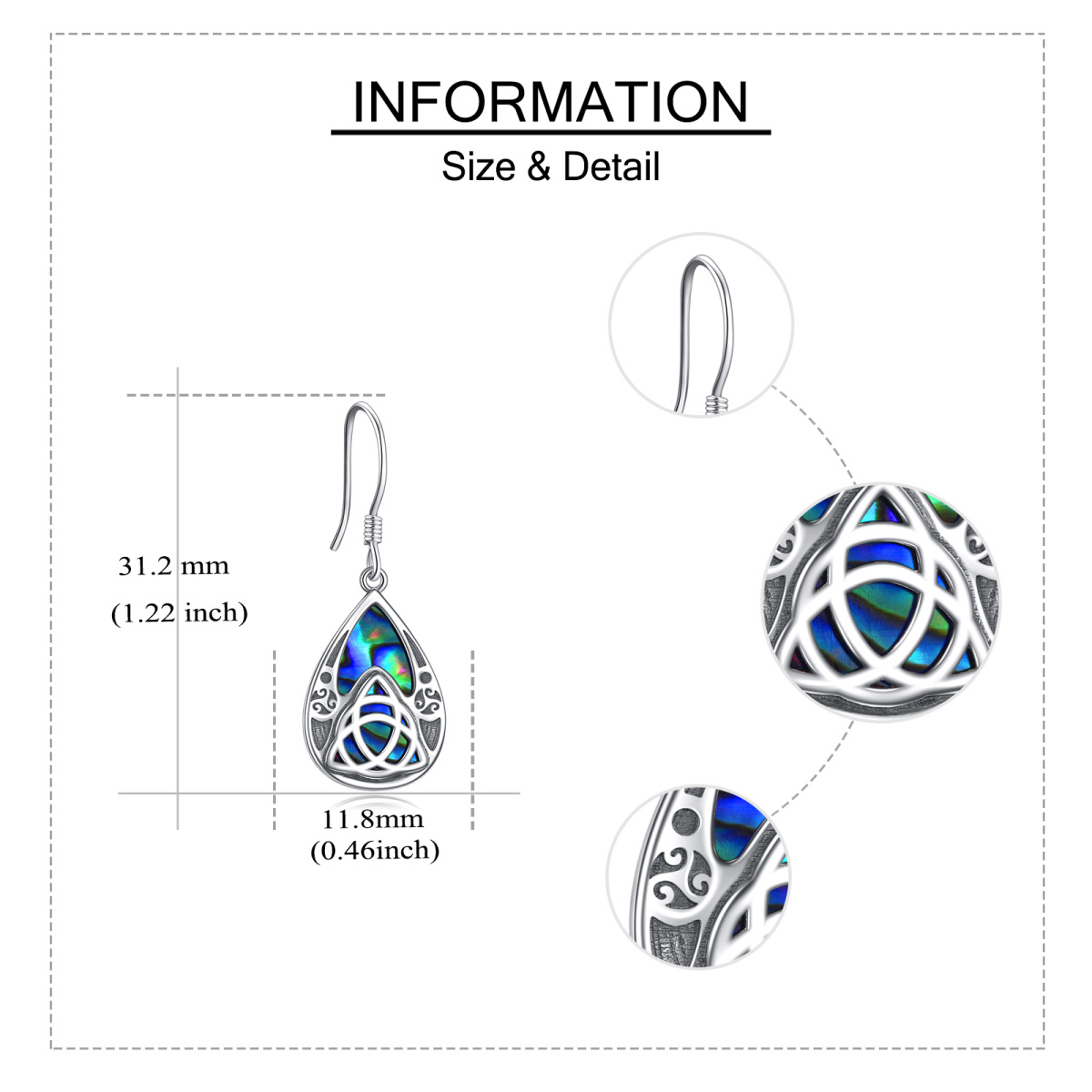 Sterling Silver Pear Shaped Abalone Shellfish Celtic Knot & Drop Shape Drop Earrings-5