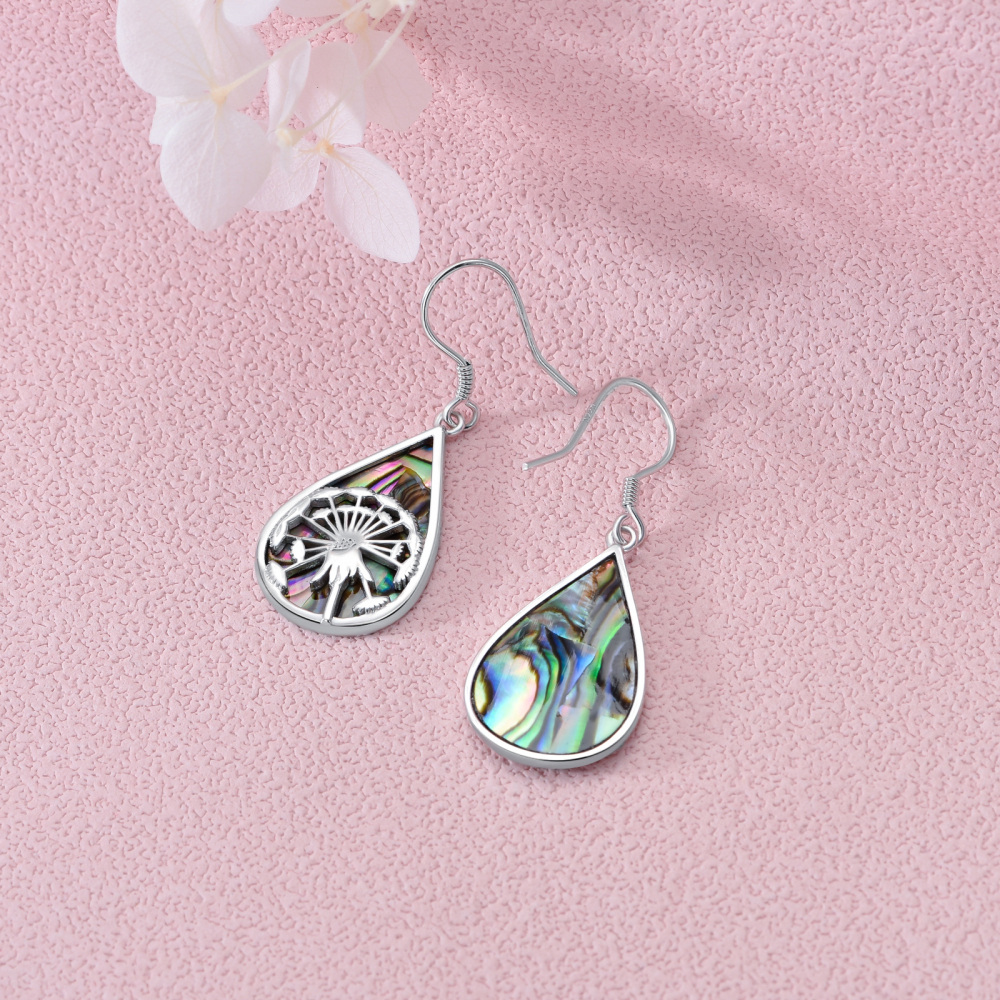 Sterling Silver Pear Abalone Shellfish Dandelion Drop Earrings For Women-4