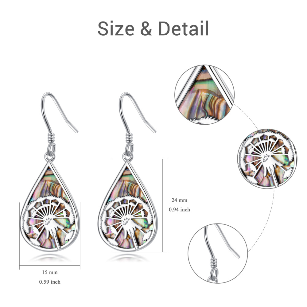 Sterling Silver Pear Abalone Shellfish Dandelion Drop Earrings For Women-5