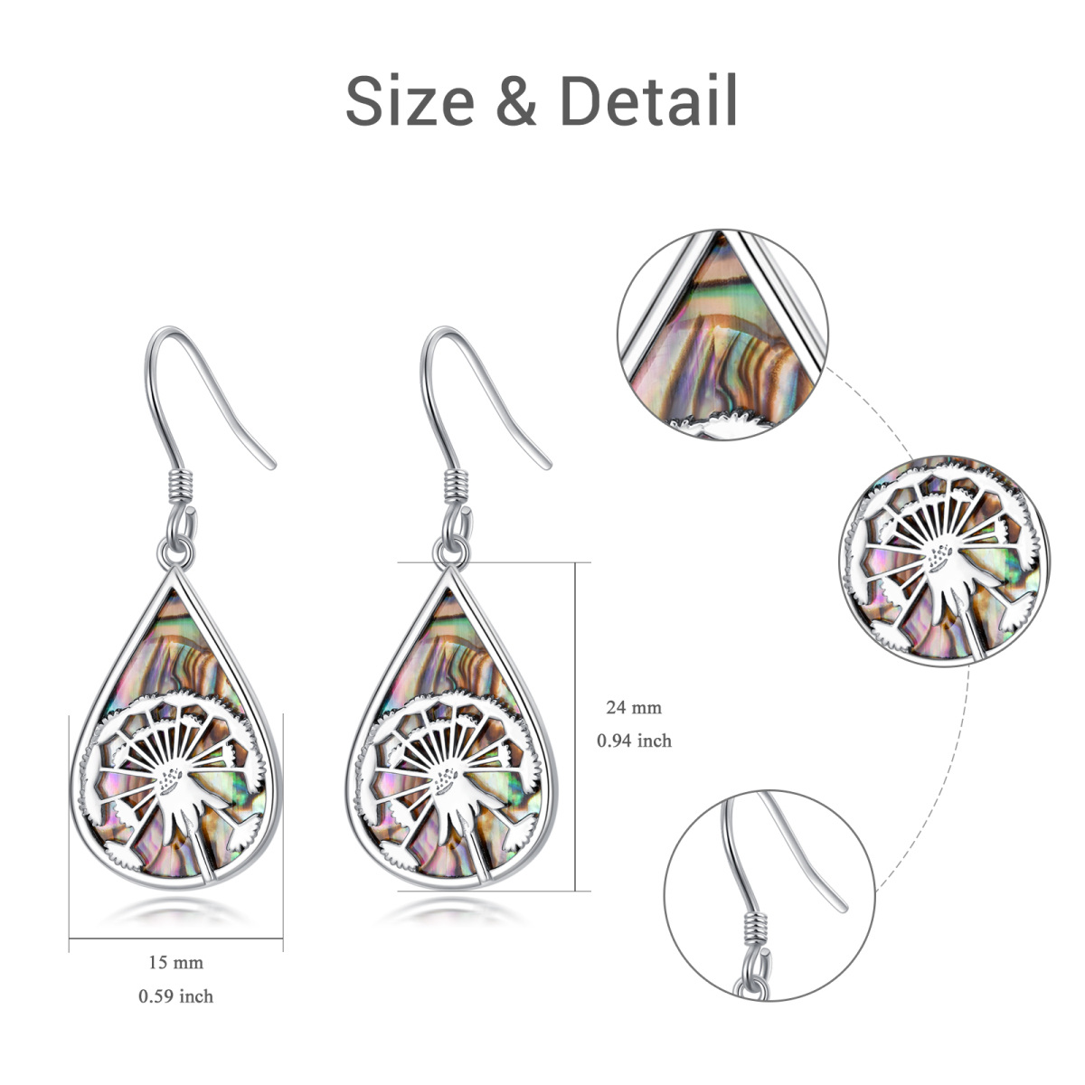 Sterling Silver Pear Shaped Abalone Shellfish Dandelion & Drop Shape Drop Earrings-5