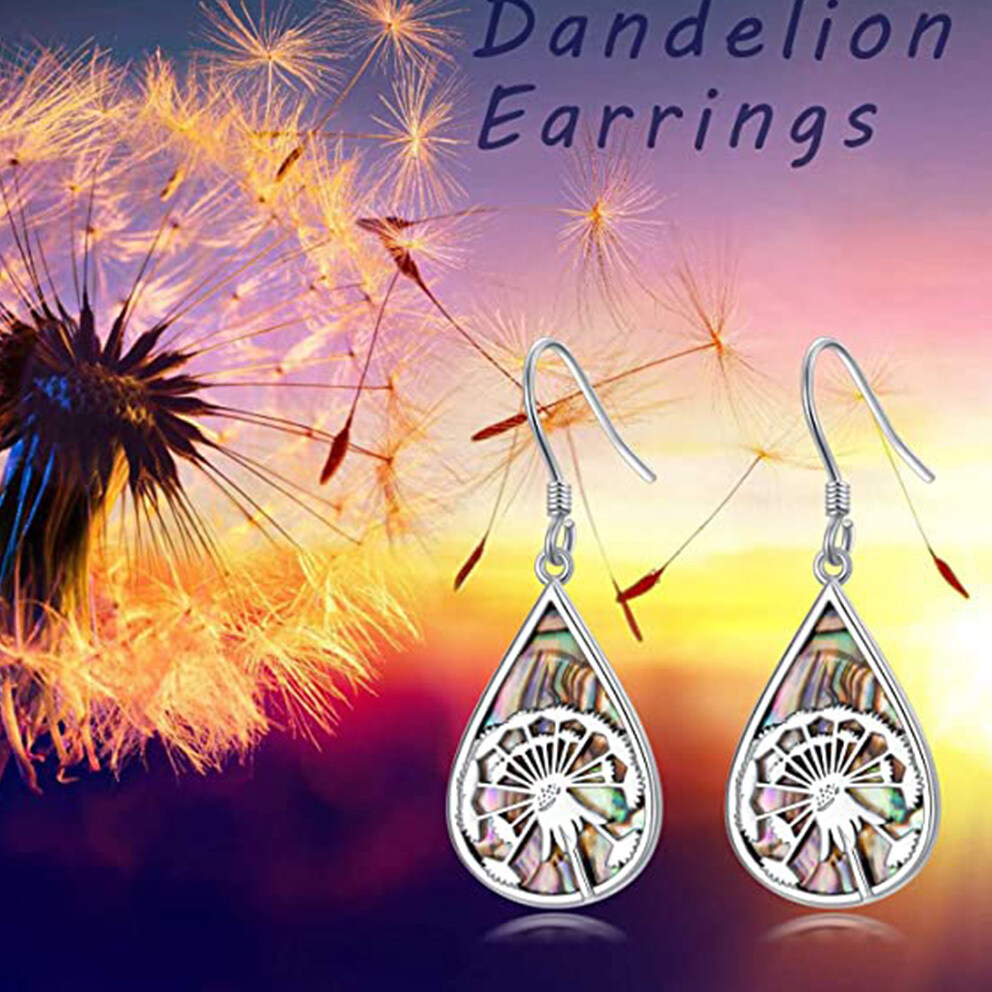 Sterling Silver Pear Shaped Abalone Shellfish Dandelion & Drop Shape Drop Earrings-6