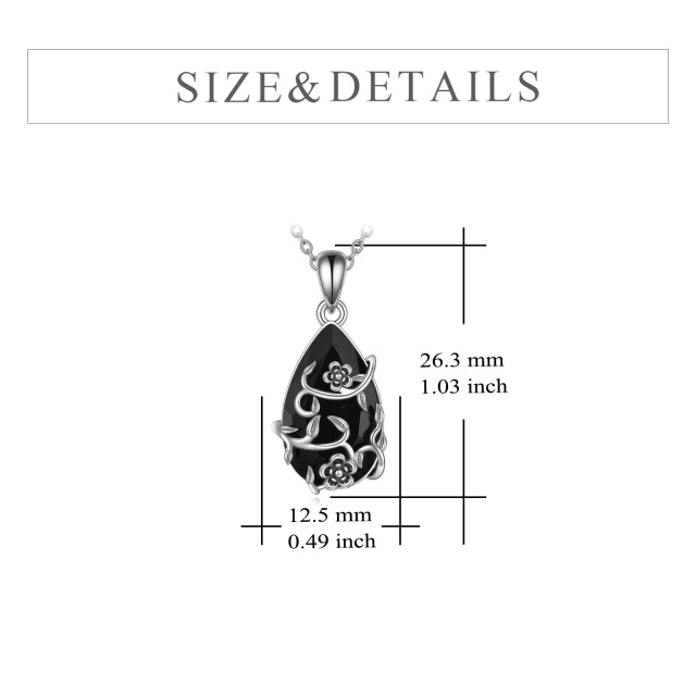 Sterling Silver Pear Shaped Agate Rose Pendant Necklace-6