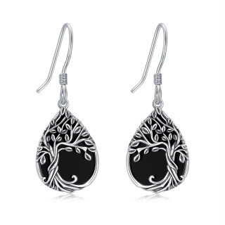 Sterling Silver Pear Agate Tree Of Life With Drop Earrings For Women-5