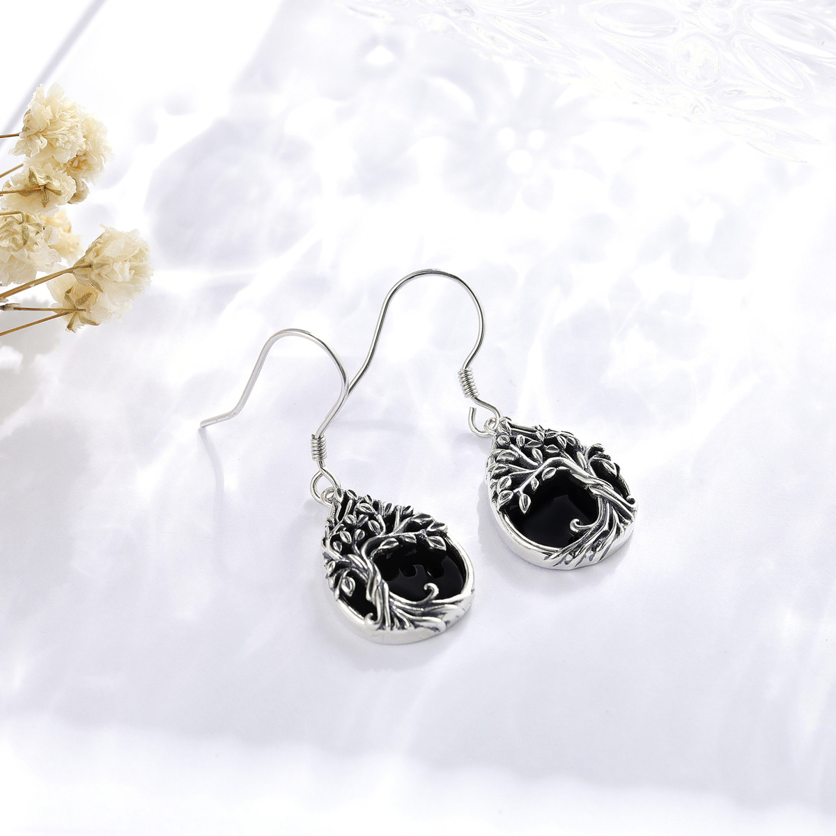 Boucles d'oreilles pendantes en argent sterling en forme d'arbre de vie et d'agate en form-3