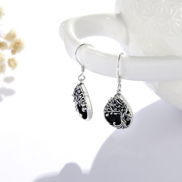 Boucles d'oreilles pendantes en argent sterling en forme d'arbre de vie et d'agate en form-4