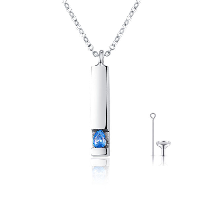 Sterling Silver Pear Shaped Cubic Zirconia Bar Urn Necklace for Ashes with Engraved Word-8