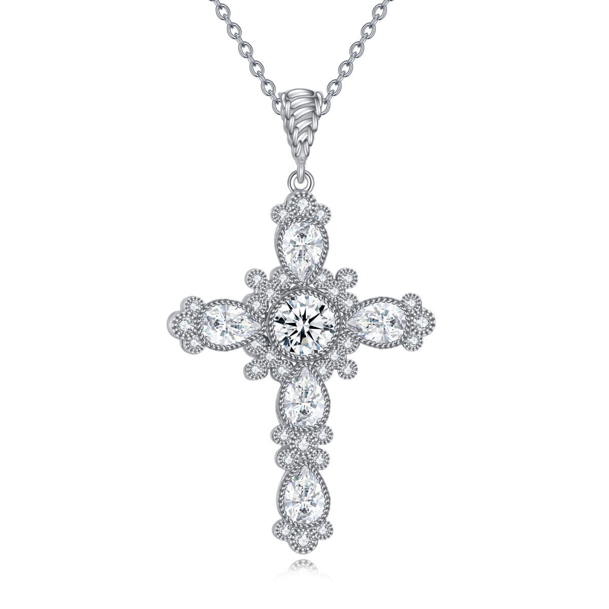 Collana con ciondolo di cristallo a forma di pera in argento sterling-1