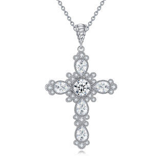 Sterling Silver Pear Shaped Crystal Cross Pendant Necklace-25