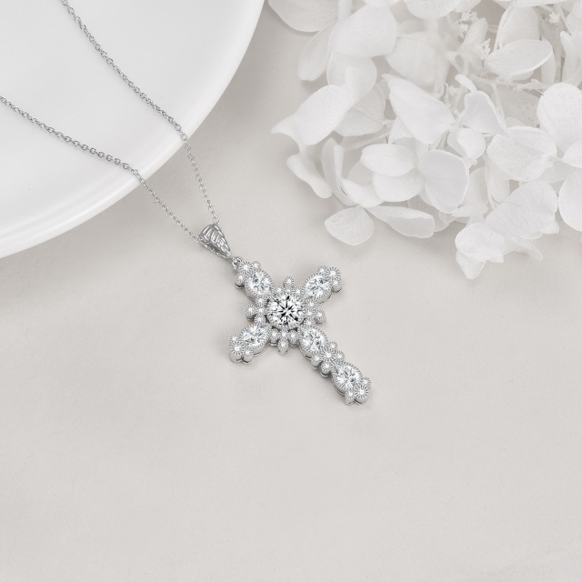 Sterling Silver Pear Shaped Crystal Cross Pendant Necklace-4