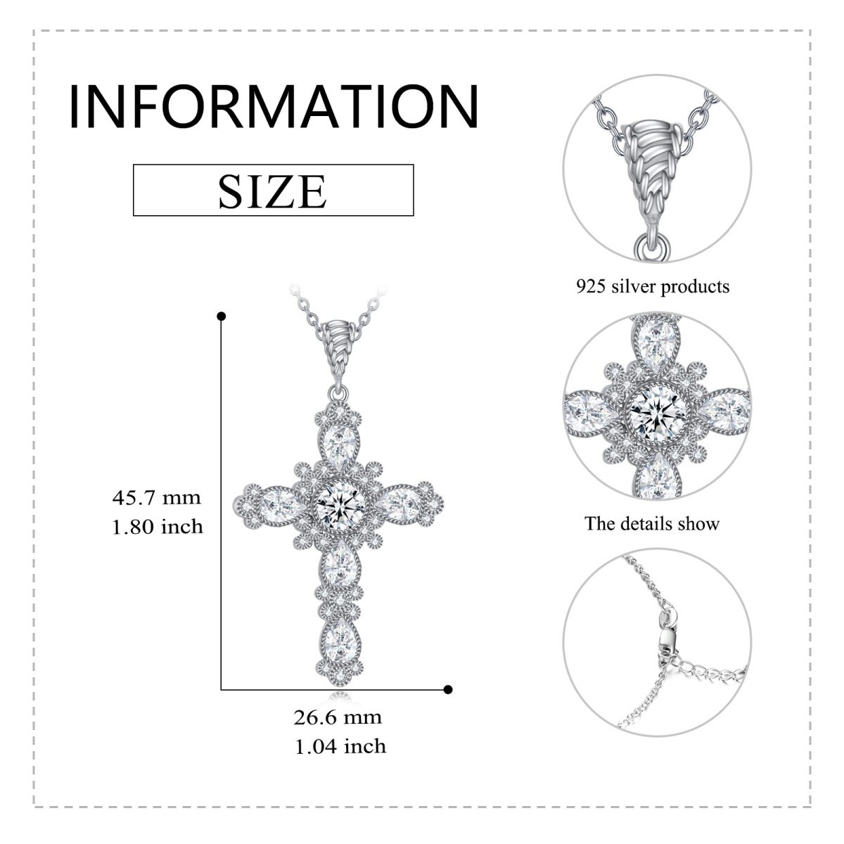 Colar com pingente de cruz de cristal em forma de pera em prata esterlina-5