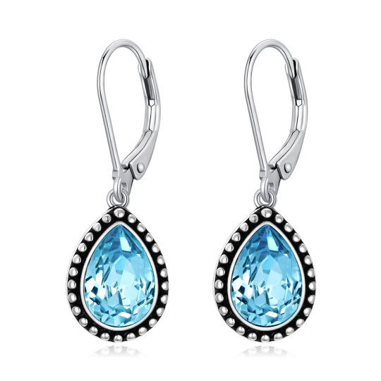 Sterling Silver Pear Shaped Crystal Drop Shape Lever-back Earrings