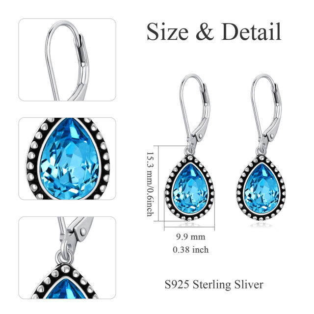 Sterling Silver Pear Shaped Crystal Drop Shape Lever-back Earrings-5