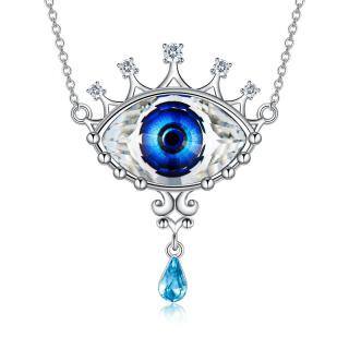 Sterling Silver Pear Shaped Crystal Evil Eye Pendant Necklace-42