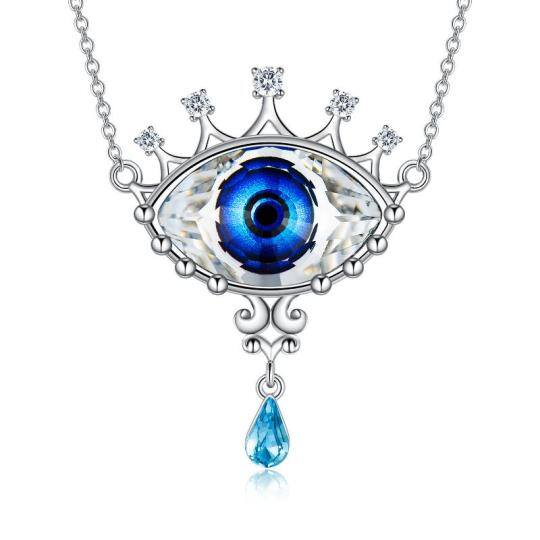 Sterling Silver Pear Shaped Crystal Evil Eye Pendant Necklace