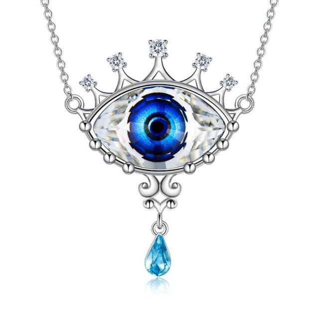 Sterling Silber birnenförmiger Crystal Evil Eye Anhänger Halskette-1