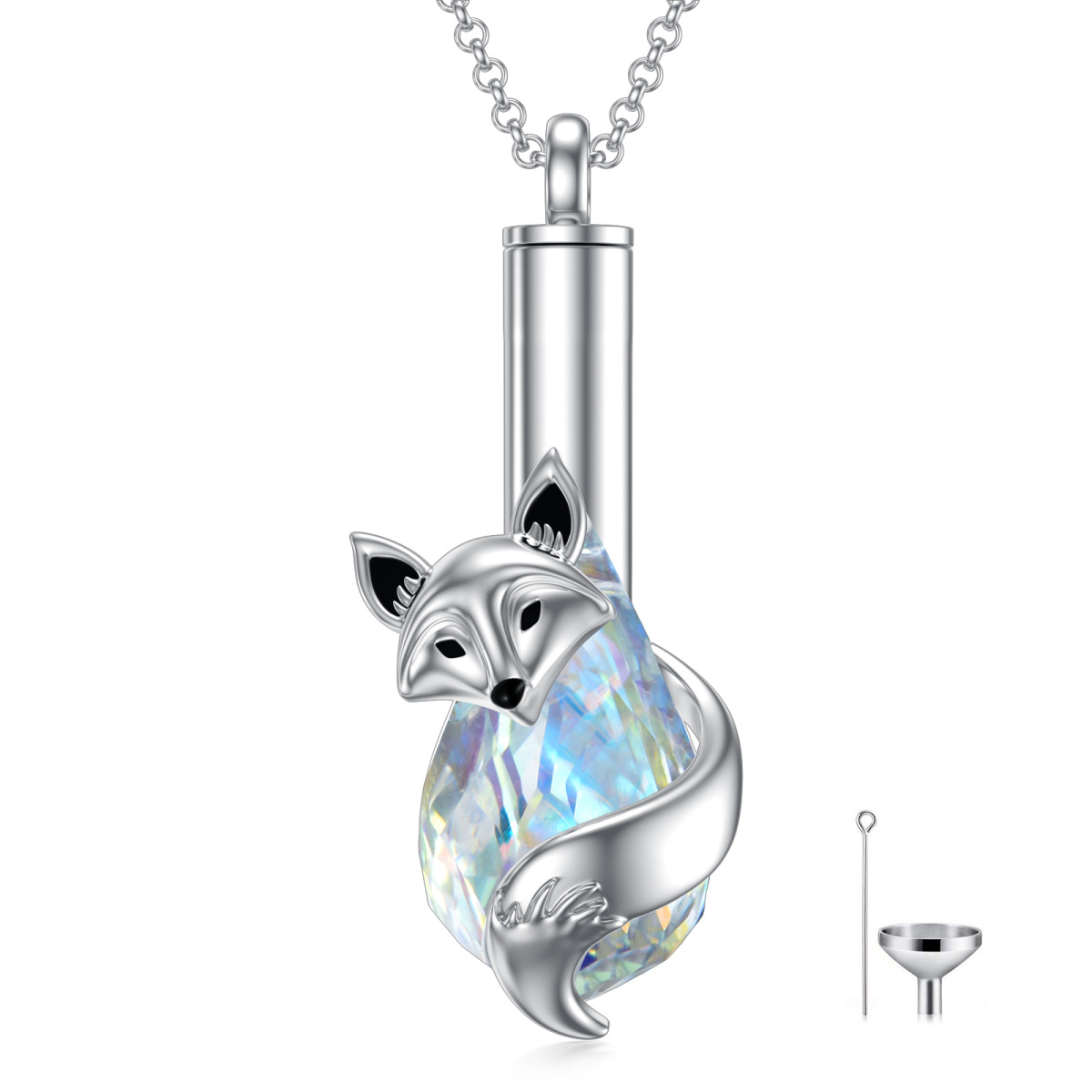 Collana in argento sterling con cristallo a forma di pera, a forma di volpe e di goccia, per le ceneri-1