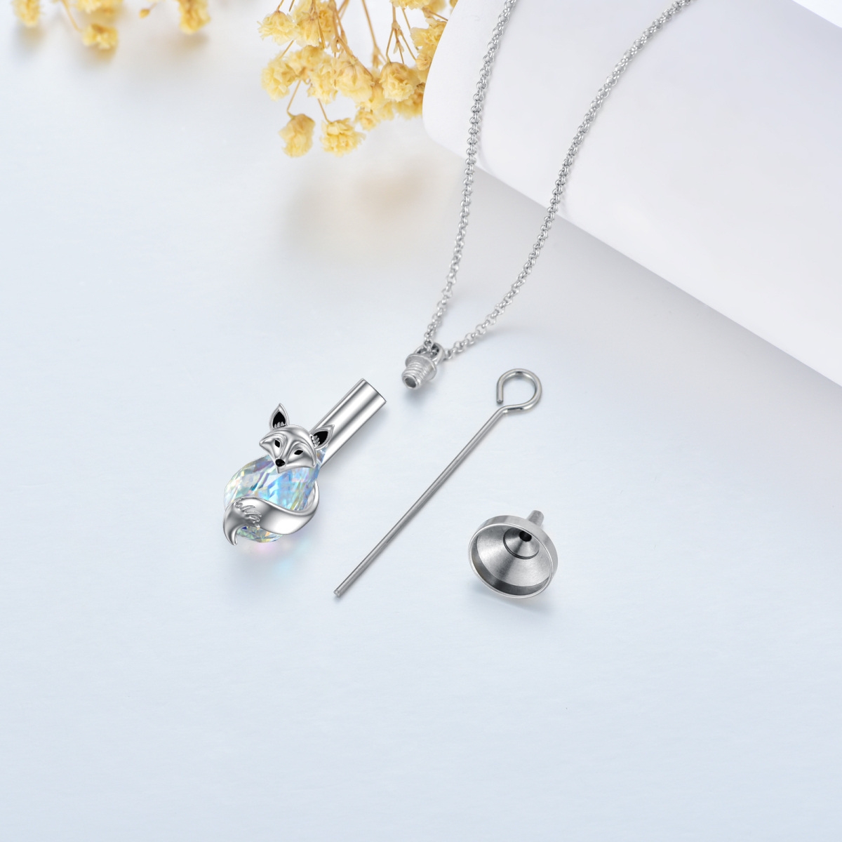 Collana in argento sterling con cristallo a forma di pera, a forma di volpe e di goccia, per le ceneri-4