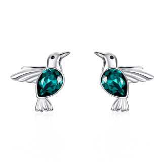 Sterling Silver Pear Shaped Crystal Hummingbird Stud Earrings-50