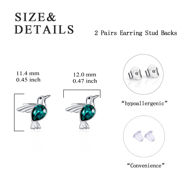 Sterling Silver Pear Shaped Crystal Hummingbird Stud Earrings-5