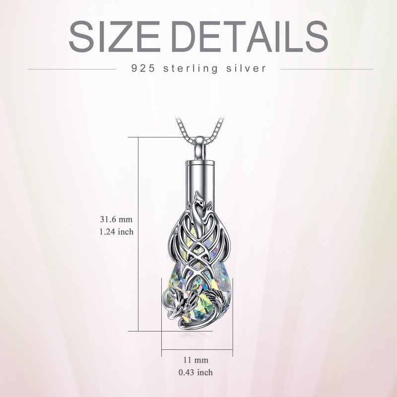 Sterling Silver Pear Shaped Crystal Phoenix & Drop Shape Urn Necklace for Ashes-6