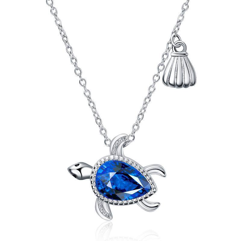 Sterling Silver Pear Shaped Crystal Sea Turtle Pendant Necklace-10