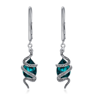 Sterling Silver Pear Shaped Crystal Snake Drop Earrings-2