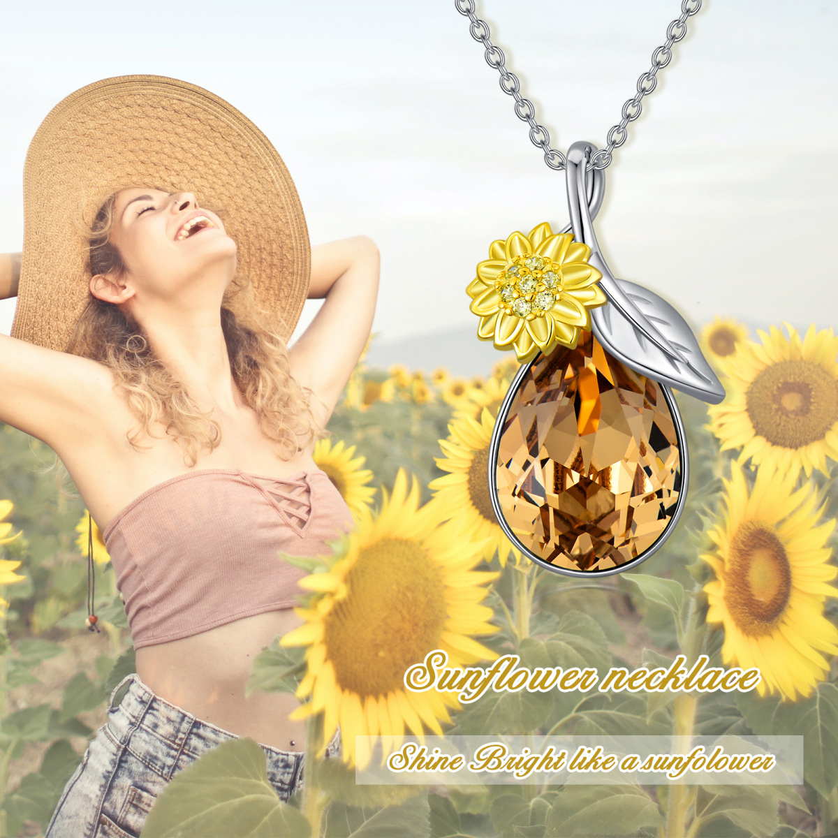 Collier en argent sterling avec pendentif tournesol en cristal en forme de poire-6