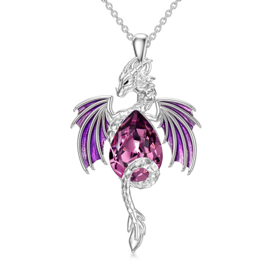 Collana con ciondolo di cristallo a forma di pera del drago in argento sterling