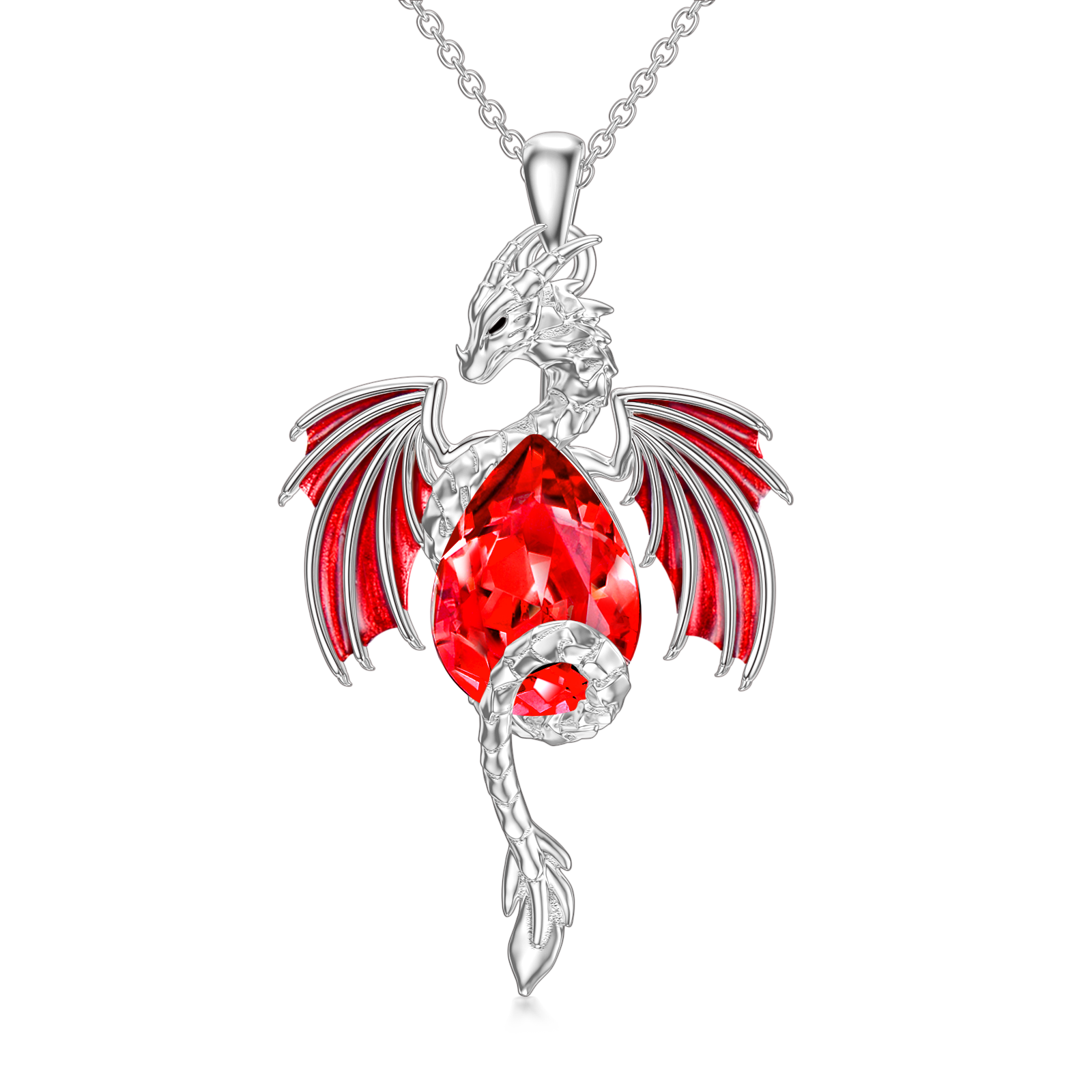 Sterling Silber birnenförmiger Drache Kristall Anhänger Halskette