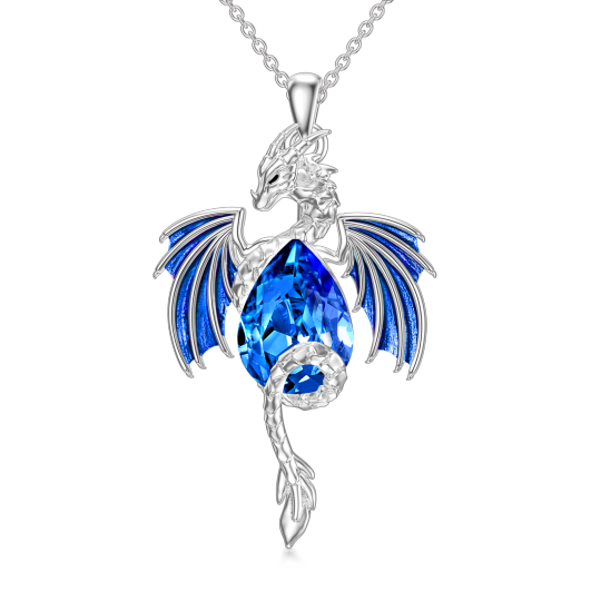 Colar de prata esterlina com pingente de cristal de dragão em forma de pera