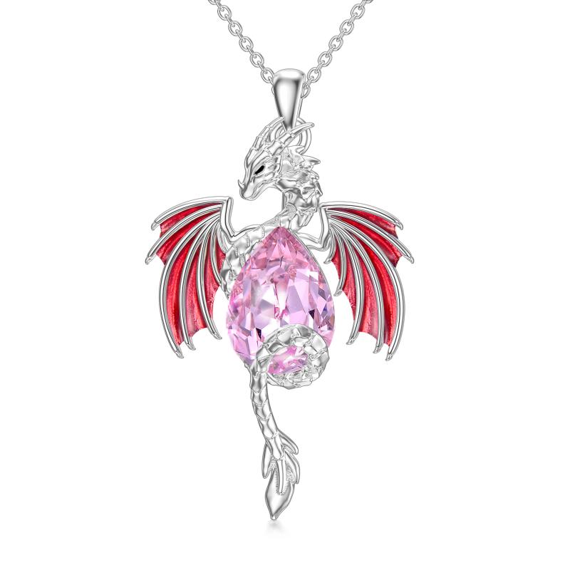 Sterling Silver Pear Shaped Dragon Crystal Pendant Necklace-19