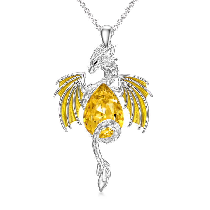 Sterling Silver Pear Shaped Dragon Crystal Pendant Necklace-5