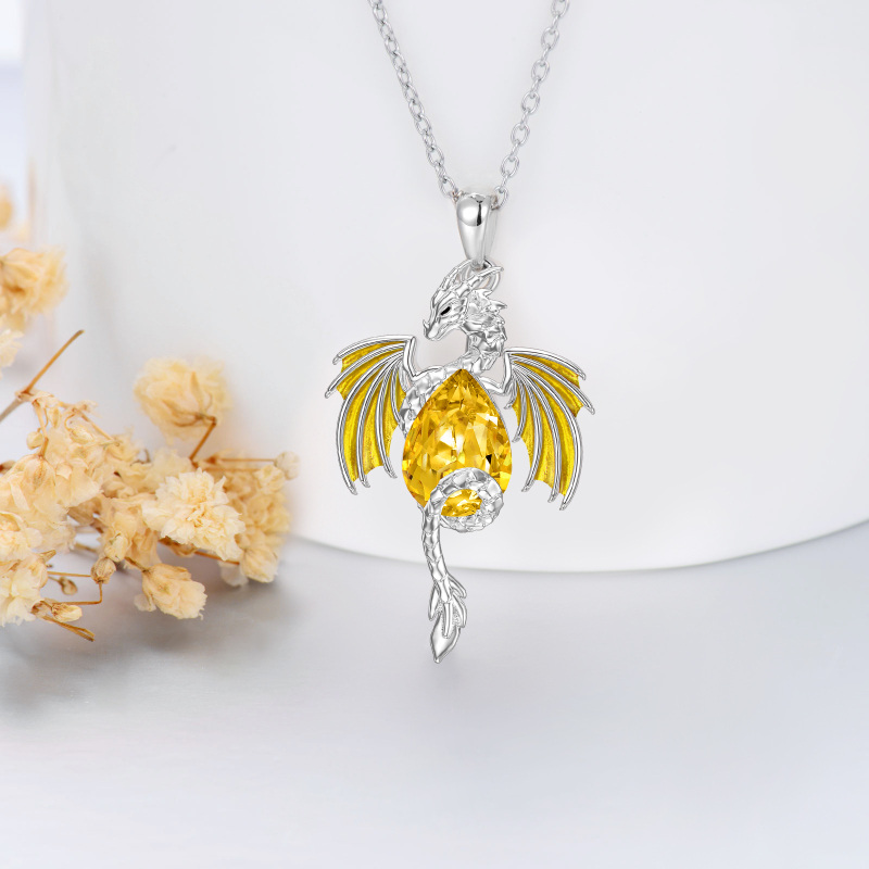 Sterling Silver Pear Shaped Dragon Crystal Pendant Necklace-4