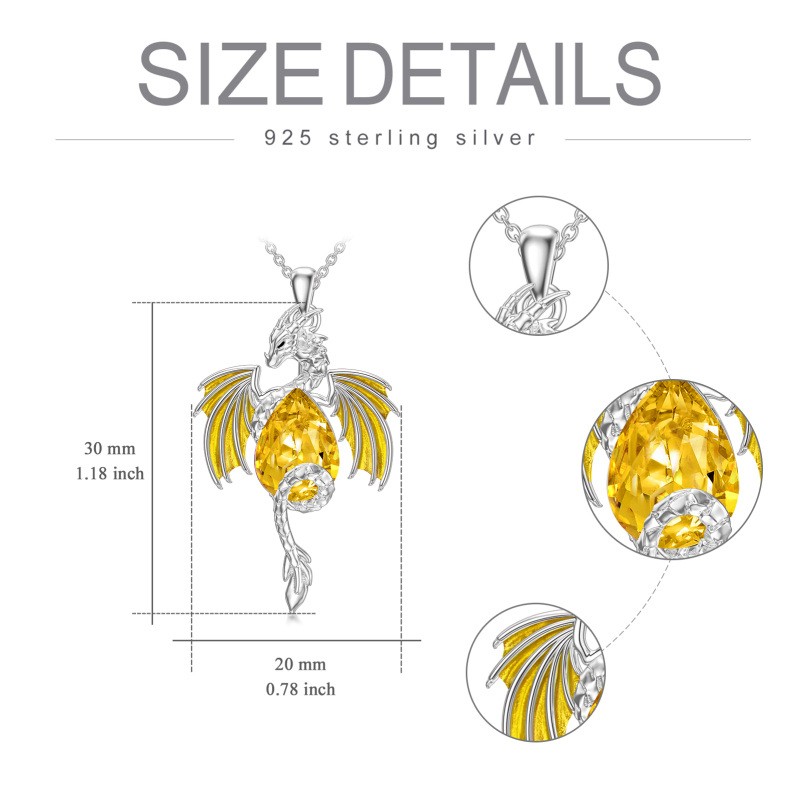 Sterling Silver Pear Shaped Dragon Crystal Pendant Necklace-6