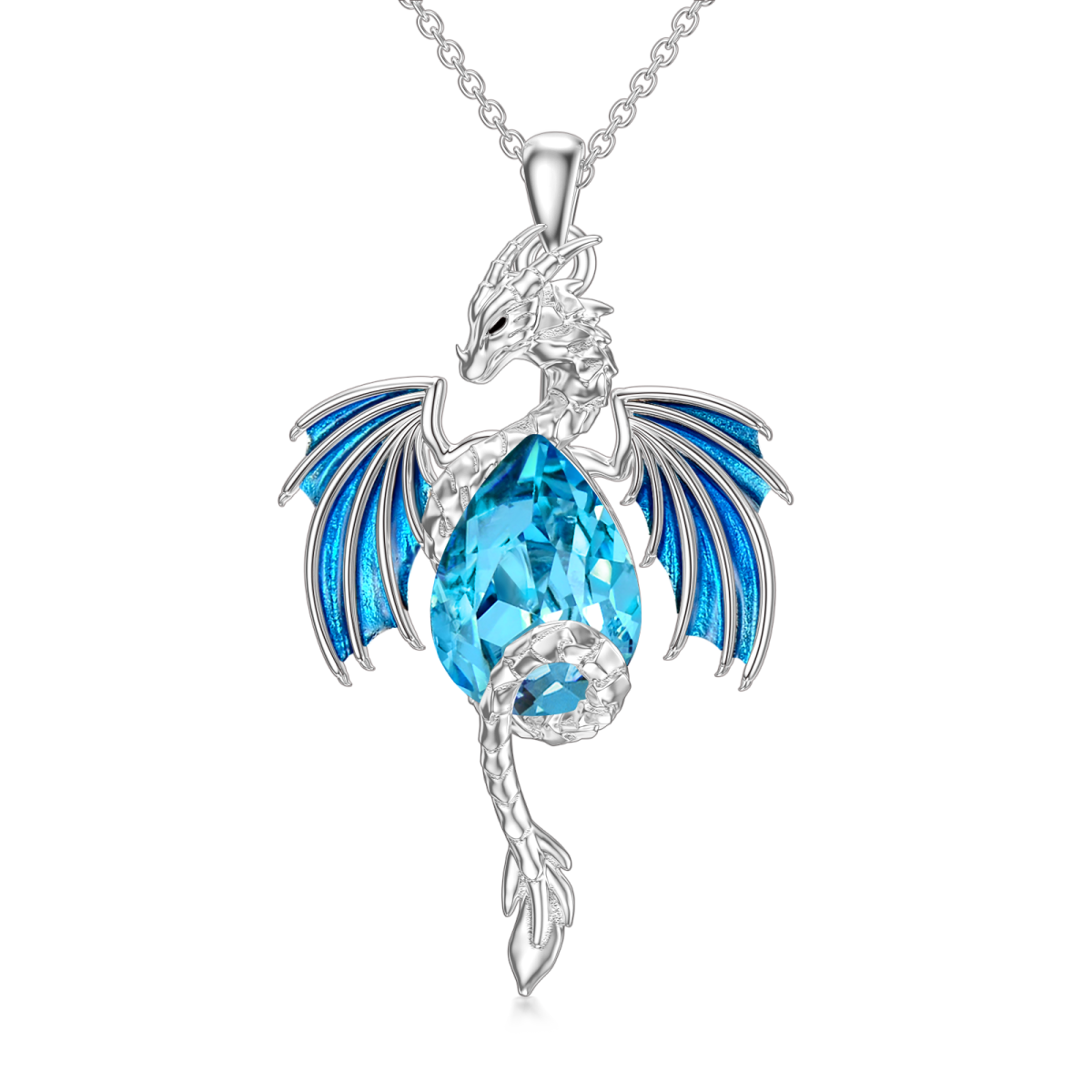 Collana con ciondolo di cristallo a forma di pera del drago in argento sterling-1