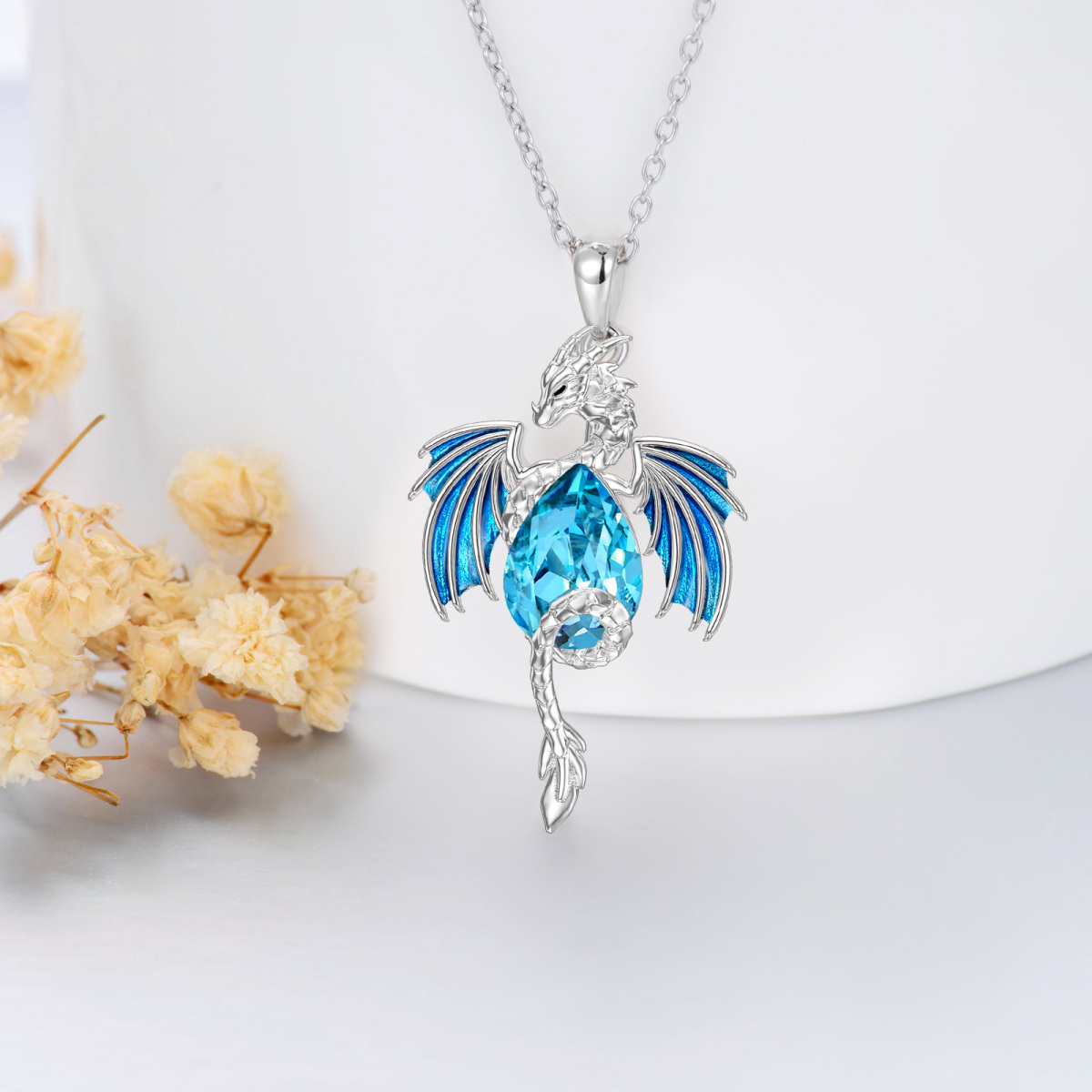 Collana con ciondolo di cristallo a forma di pera del drago in argento sterling-4
