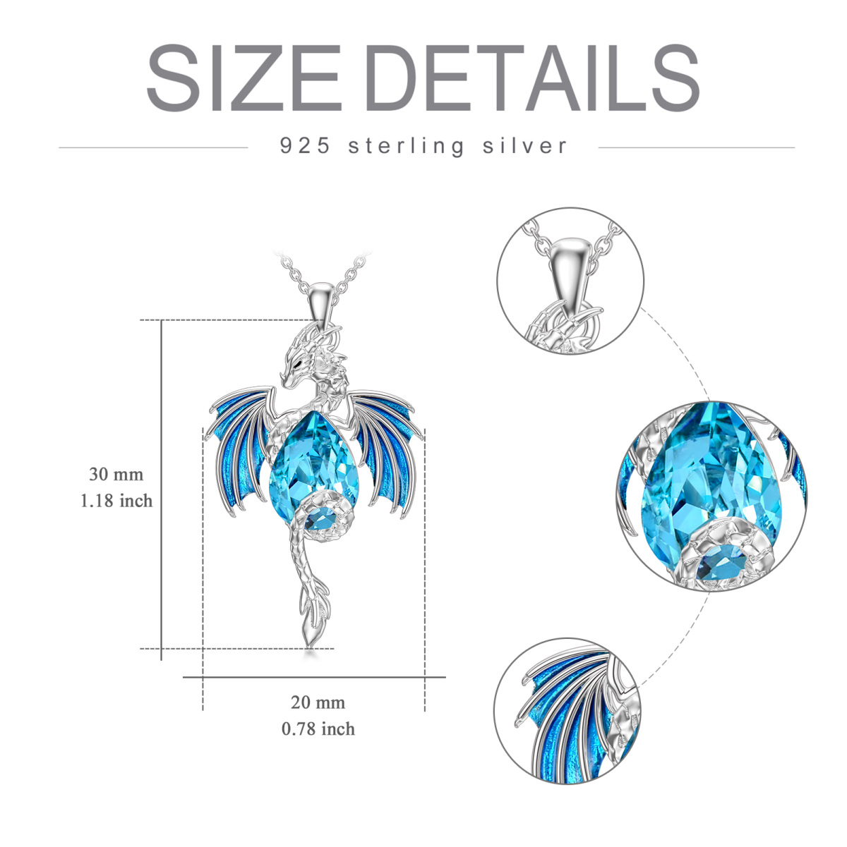 Collana con ciondolo di cristallo a forma di pera del drago in argento sterling-6